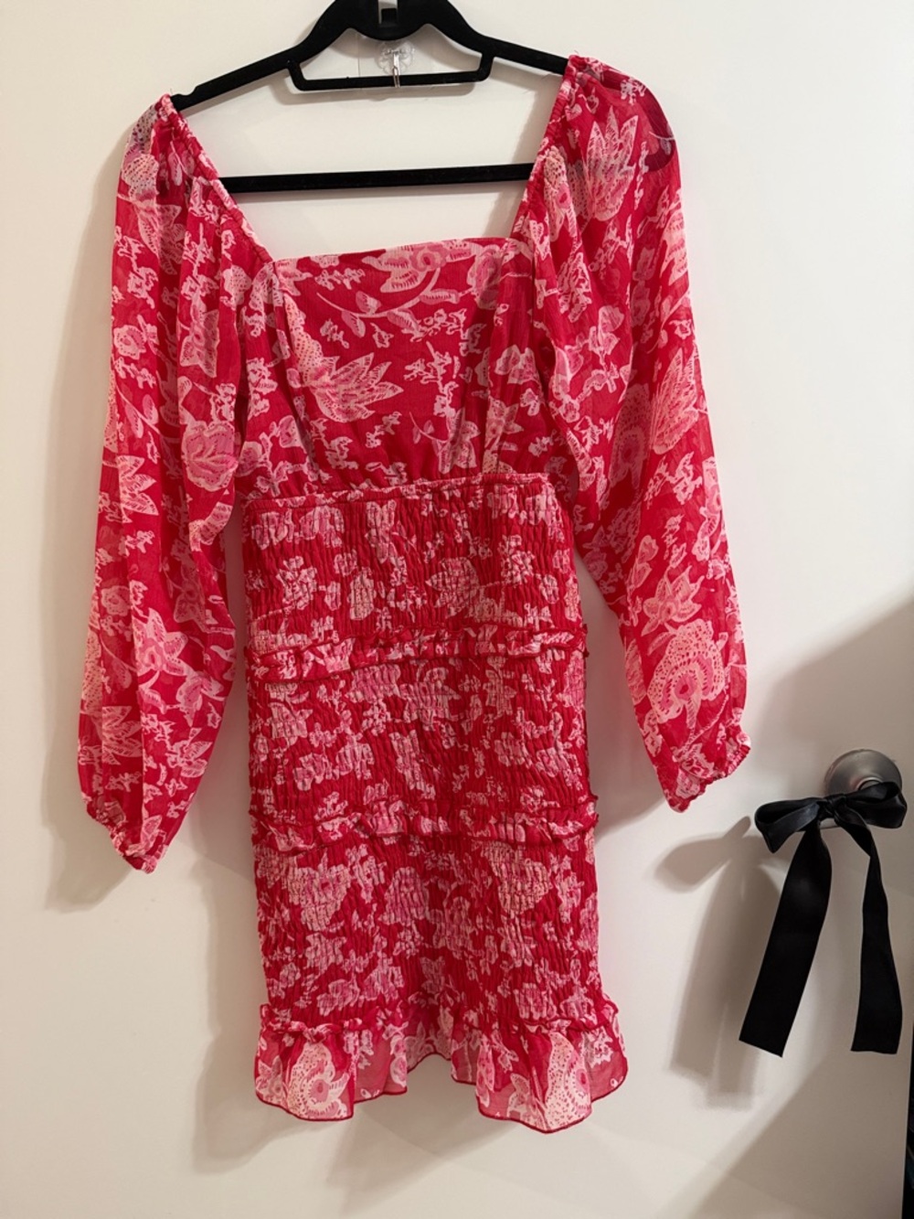 Red Floral Smocked Mini Dress